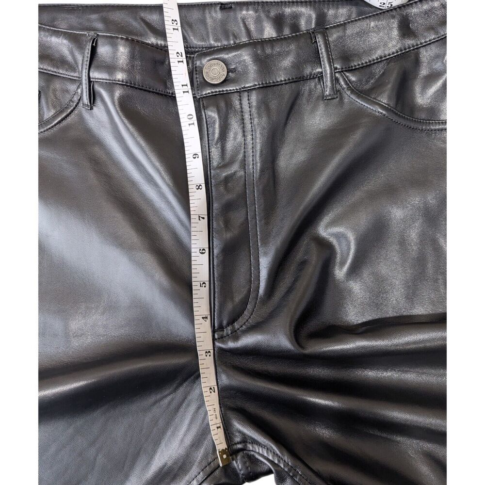 Joie Faux Leather Jeans Womens Size 14 Shiny Black‎ Straight Leg Pants Mobwife - Picture 9 of 10